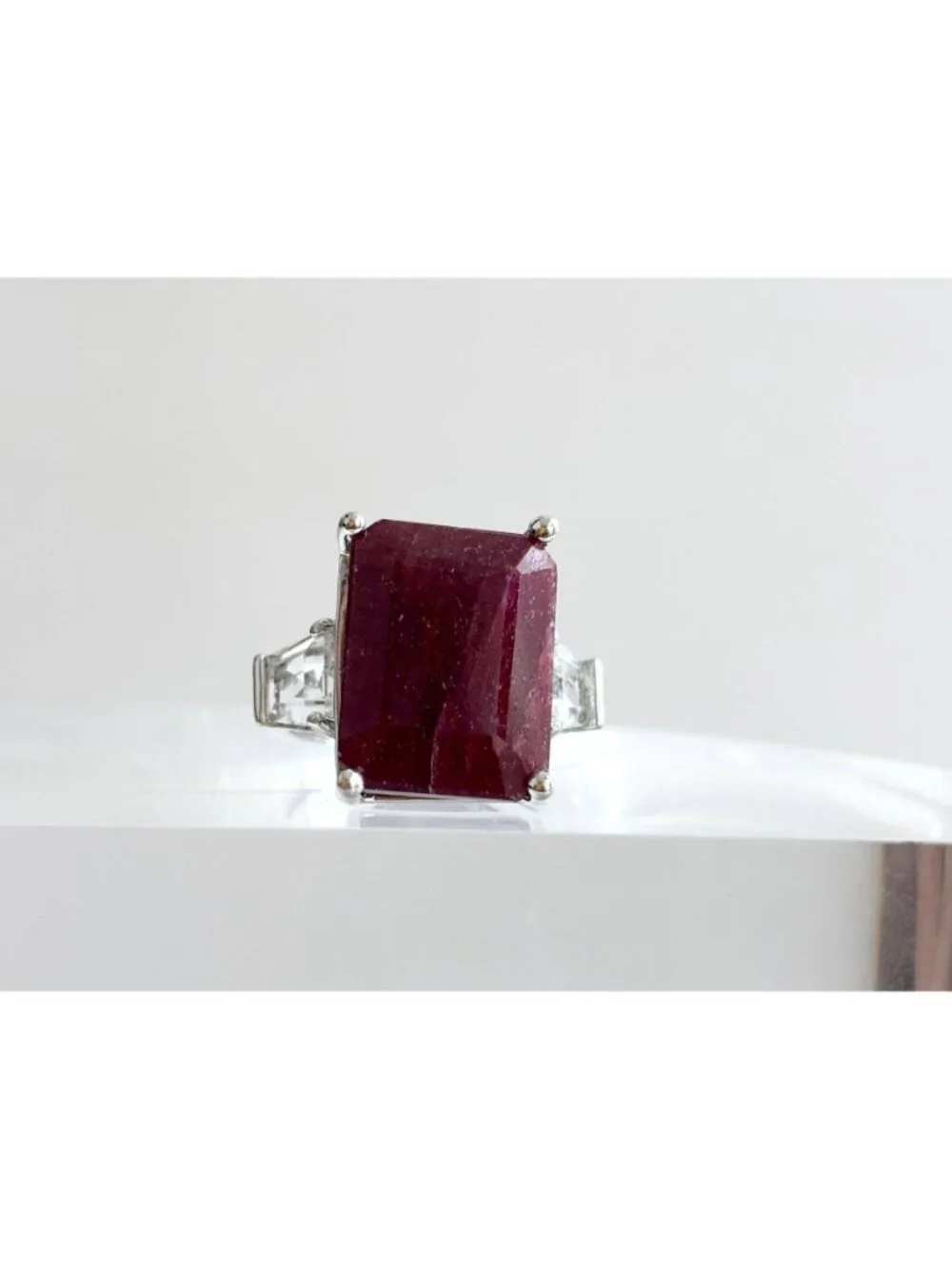 African Red Ruby Gemstone CZ Art Deco Sterling Silver 925 Vintage Ring - sz 6.25